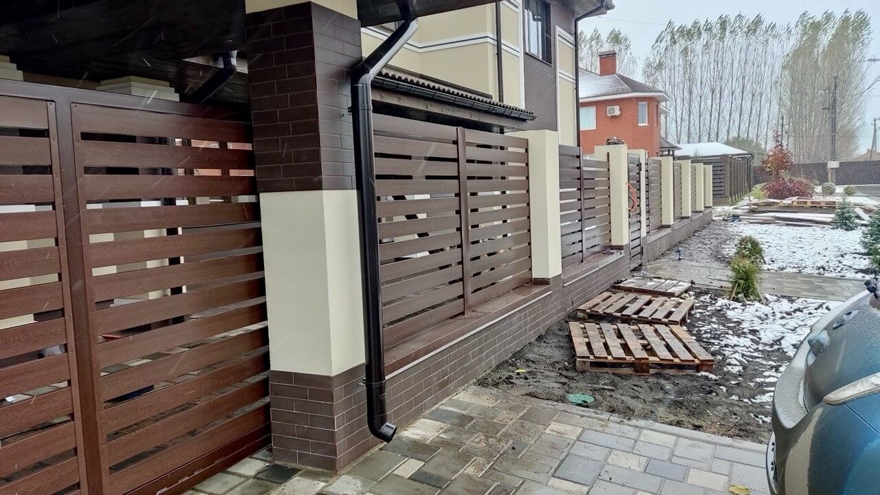 Забор-ранчо из металлопланкена 26м Мореный Дуб Printech фото 2 в Переславле-Залесском